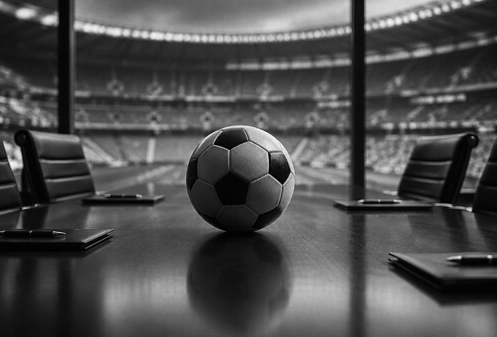 Illustrative image of a football on a governance meeting table